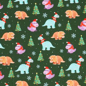 French Terry sommersweat Babydinosaurus in kerstsfeer | Glitzerpüppi – donkergroen/chili, 