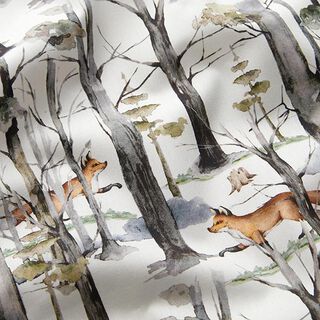 Katoenpopeline Vos in het bos Digitaal printen – wit, 