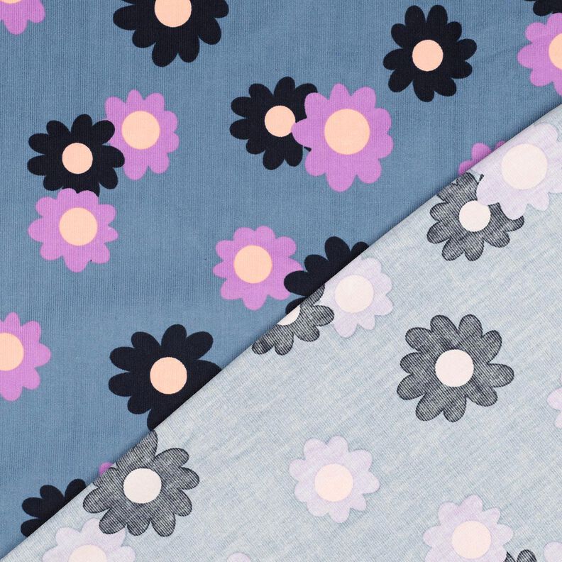 Babyrib Bloemen| Poppy Fabrics – jeansblauw/lavendel,  image number 4