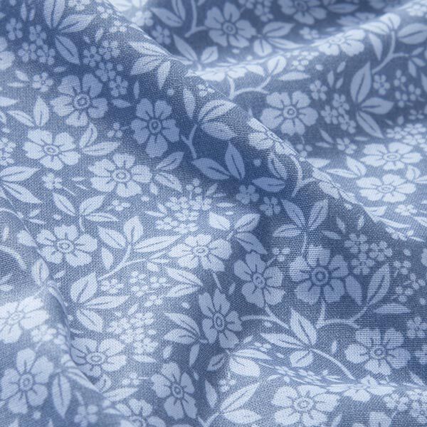 Katoenpopeline Tweekleurige bloemen – jeansblauw/lichtblauw, image number 2