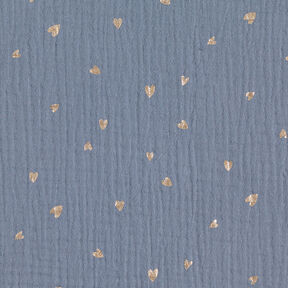 Mousseline/dubbel gehaakte stoffen Harten Foliedruk | by Poppy blauwgrijs/goud metallic, 