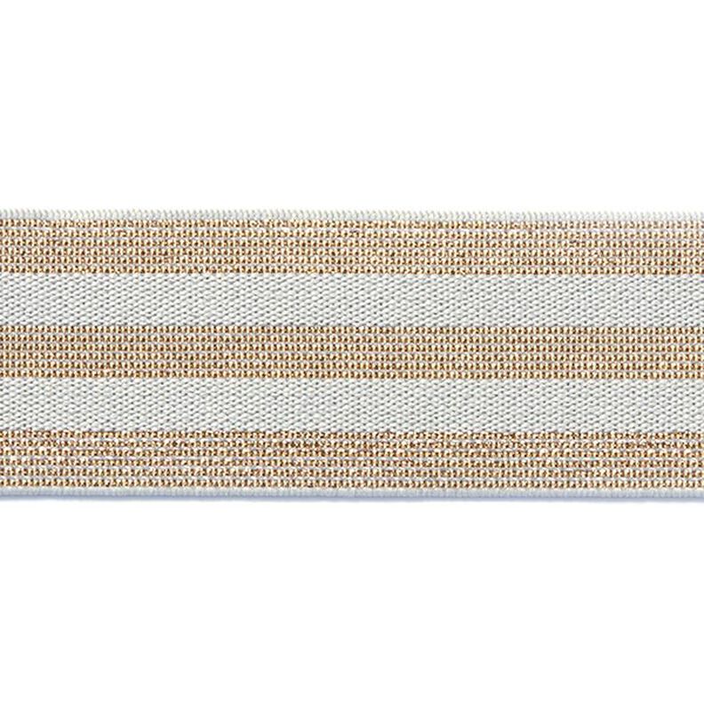 Gestreepte elastiek [40 mm] – lichtgrijs/goud,  image number 1