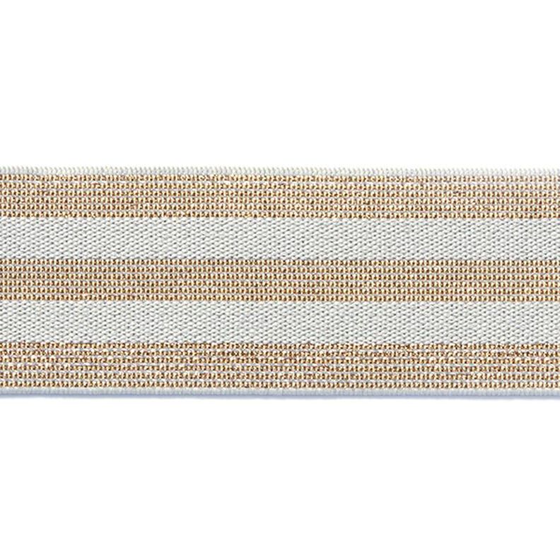 Gestreepte elastiek [40 mm] – lichtgrijs/goud,  image number 1