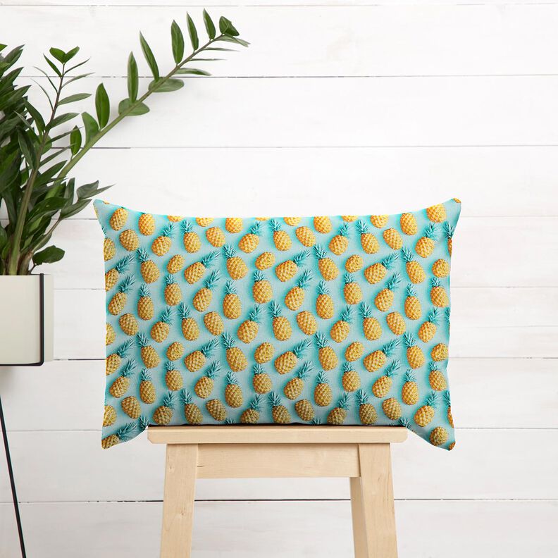 Katoenen stof Popeline ananas – aquablauw/geel, image number 6