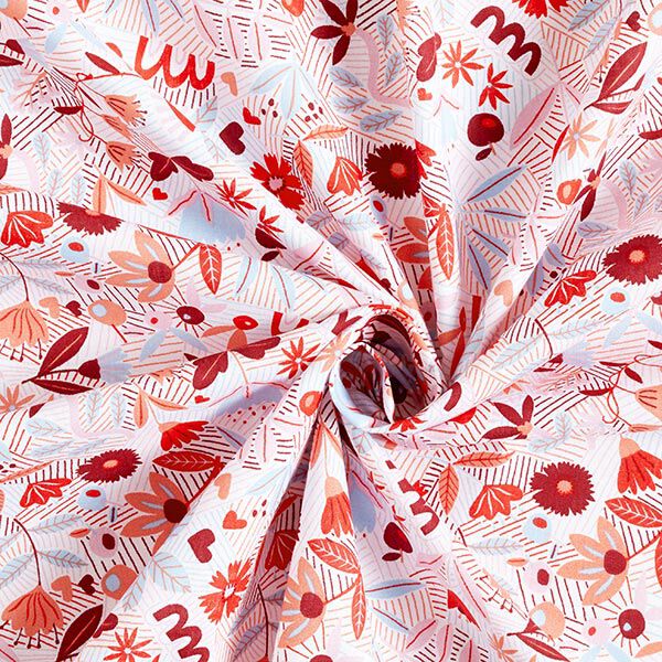 Katoenen stof Cretonne Abstracte bloemen – wit/roze,  image number 4