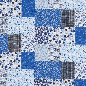 Katoenen stof Cretonne Patchwork-look – wit/blauw, 