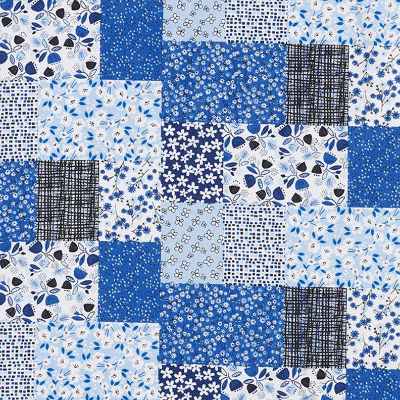 Katoenen stof Cretonne Patchwork-look – wit/blauw,  image number 1