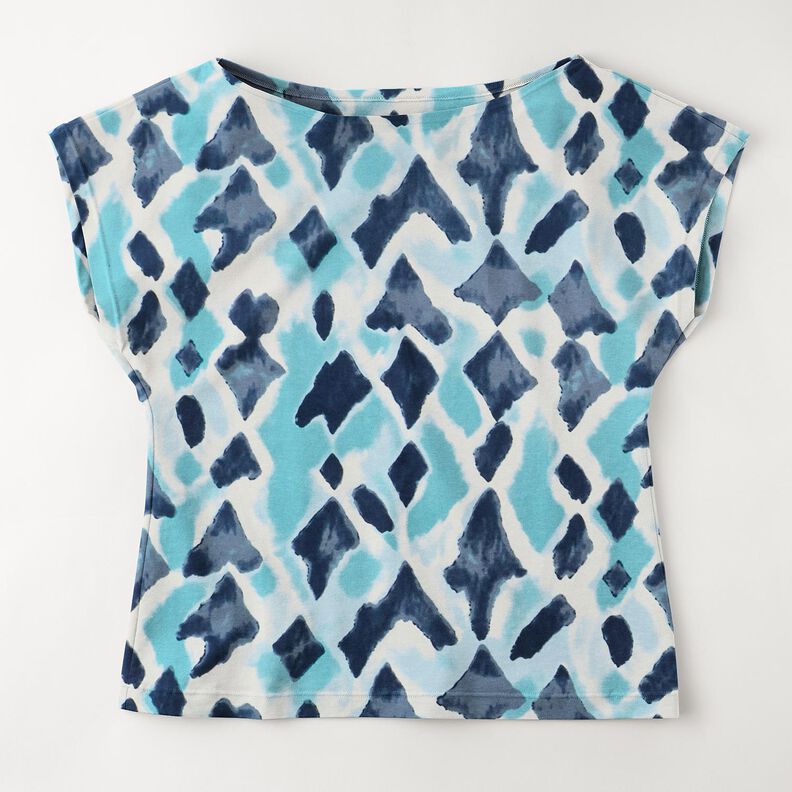 Viscosejersey Ikat-motief – hemelsblauw/nachtblauw, image number 5