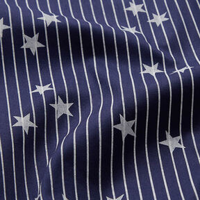 Katoenpopeline Strepen & sterren – marineblauw/wit | Stofrestant 90cm, 
