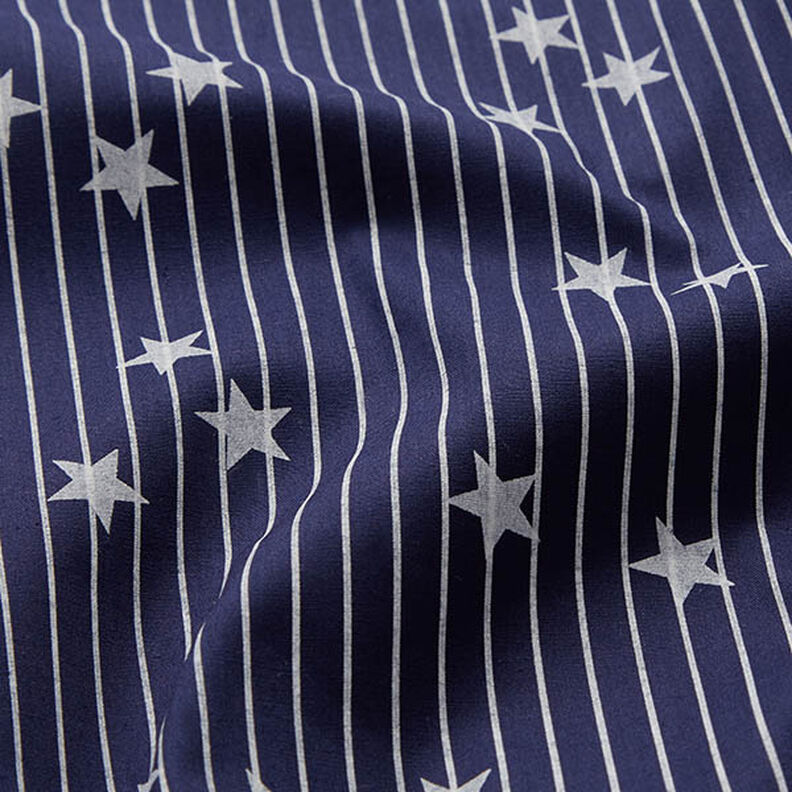Katoenpopeline Strepen & sterren – marineblauw/wit,  image number 2