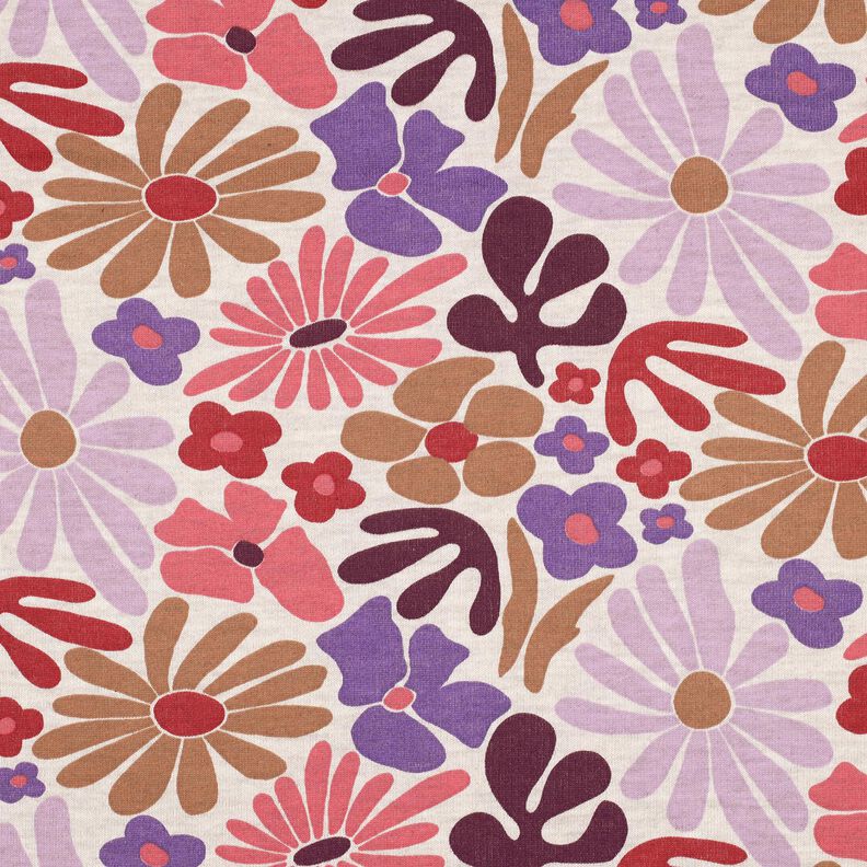 Sweatshirt geruwd Grote bloemen | Poppy Fabrics – natuur/merlot,  image number 1