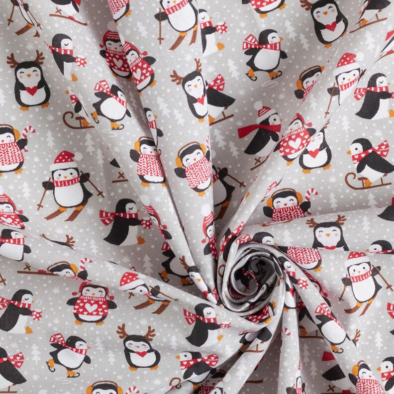 Katoenen stof Cretonne Pinguïns – zilvergrijs, image number 3