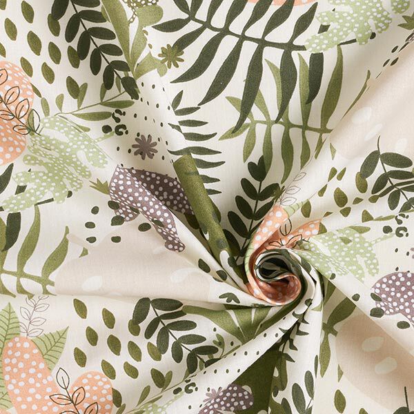 Katoenen stof Cretonne Abstracte jungleplanten – wit/groen,  image number 3