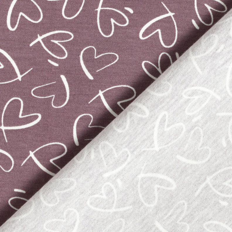 Katoenjersey Skribbel harten &ndash; pruimen/wit | Stofrestant 50cm,  image number 4