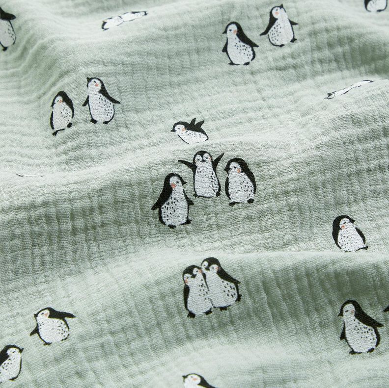 Mousseline/dubbel gehaakte stoffen blije pinguïns – riet, image number 2