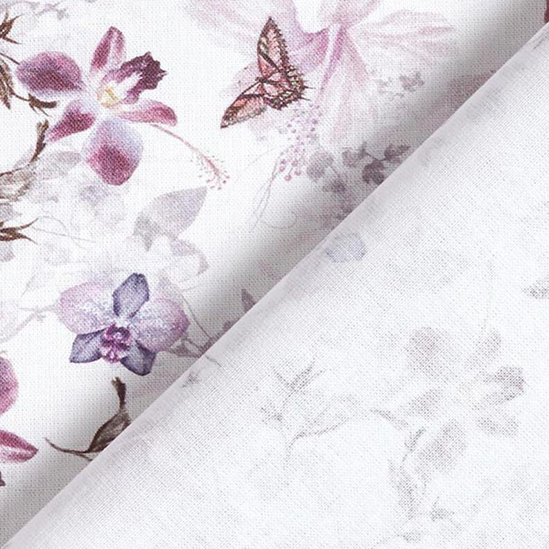 Decostof Katoenpopeline Vlinders & orchideeën – pastelviolet,  image number 4