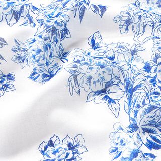Katoenen voile geschilderde bloemen – wit/blauw, 