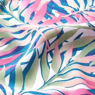 Viscosestof tropische bladeren – wit/roze, 