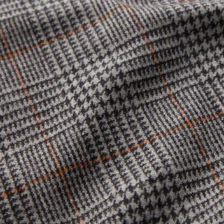 Wollen stof glencheck – donkergrijs/oranje, 