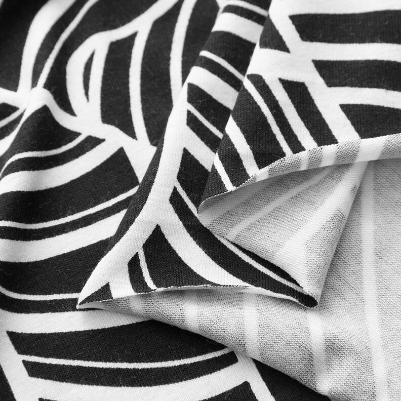 Viscosejersey abstracte bladeren – zwart/wit,  image number 3