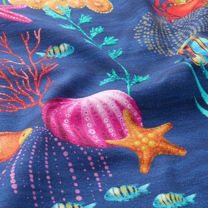 Decostof Half panama kleurrijke onderwaterwereld – marineblauw/turkoois, image number 2