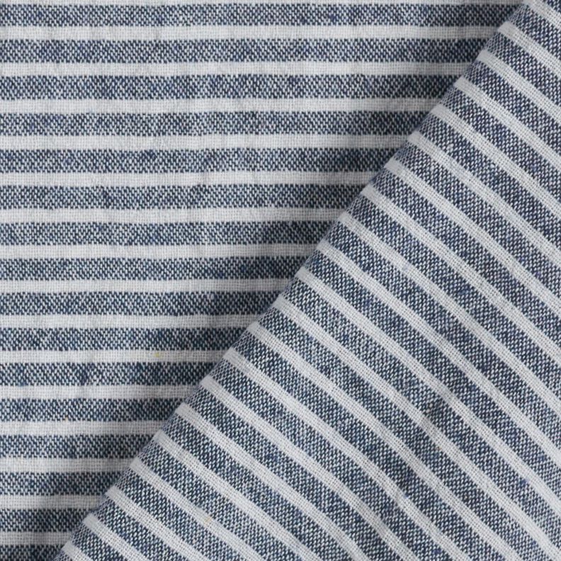 Katoenen stof linnenlook smalle strepen – wit/marineblauw,  image number 4