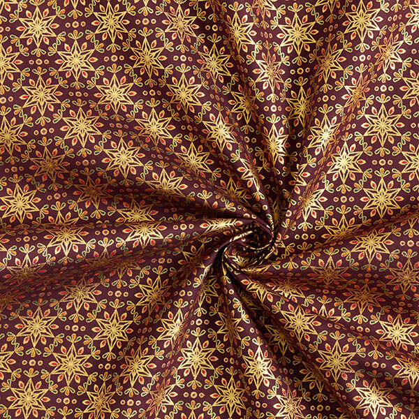 Katoenen stof Popeline oosterse sterren – aubergine/goud, image number 3
