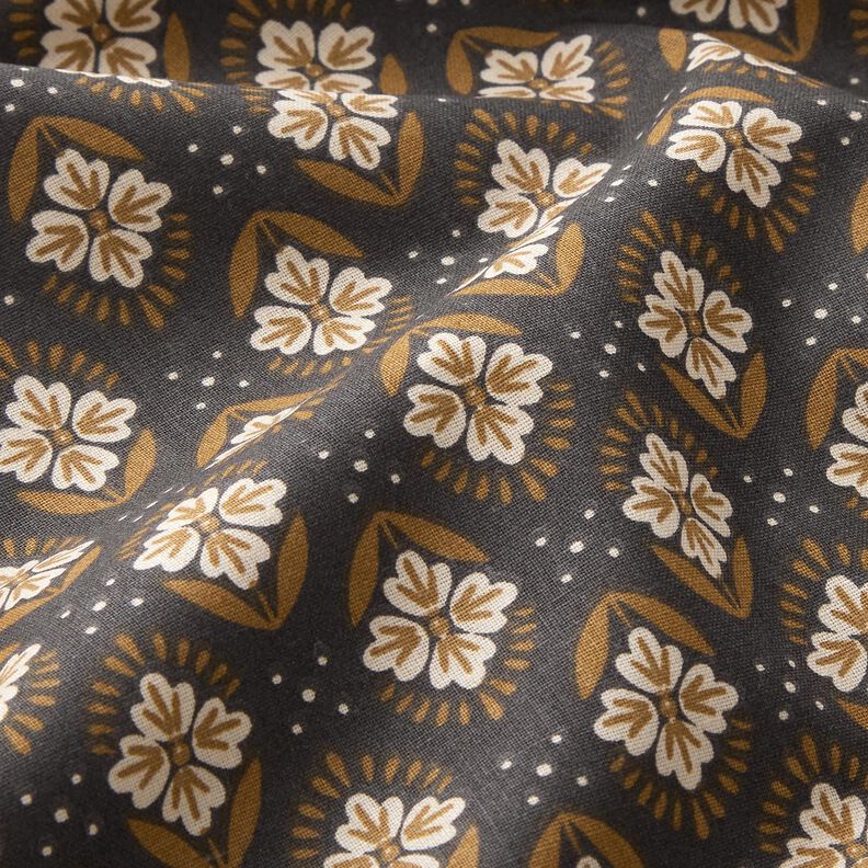 Katoenen stof Cretonne bloemrijke tegels – graniet,  image number 2