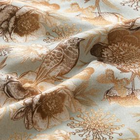 Viscosestof Vogels en wilde rozen – duifblauw/karamel, 