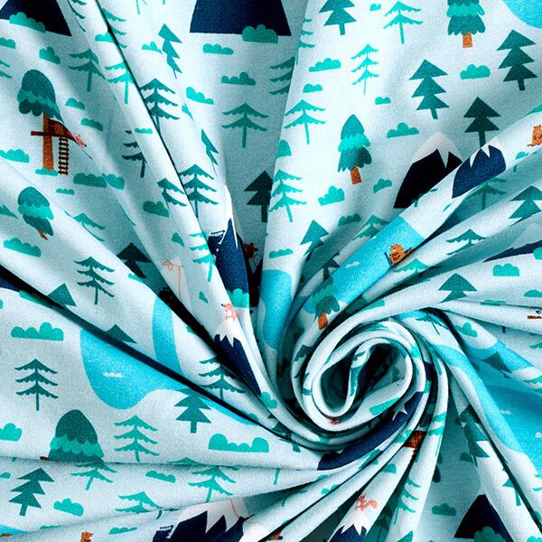 Katoenjersey Vlot landschap | PETIT CITRON – babyblauw/turkoois, image number 3