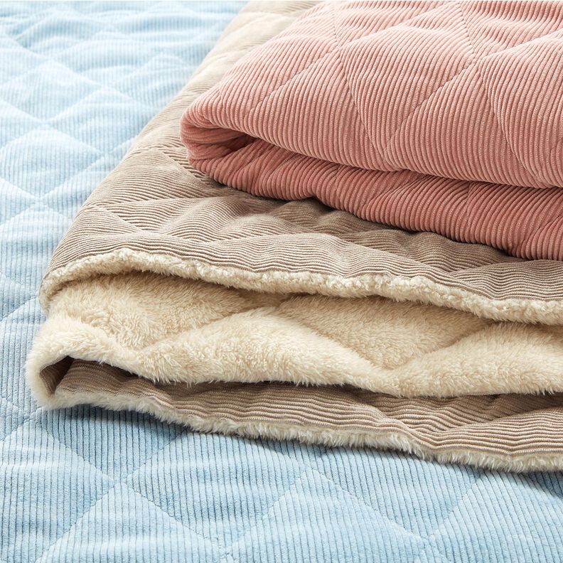 Doorgestikte stof Corduroy met bonten ruiten – taupe, image number 6