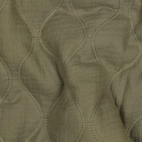 Doorgestikte stof Mousseline Golven – licht kaki, 
