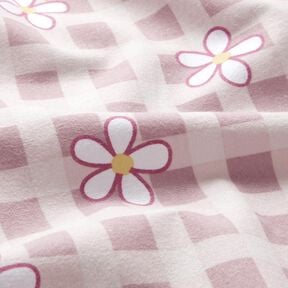 Katoenjersey Ruiten en bloemen &ndash; wit/roze, 