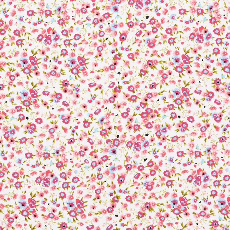 Katoenpopeline Millefleurs – wit/pink,  image number 1