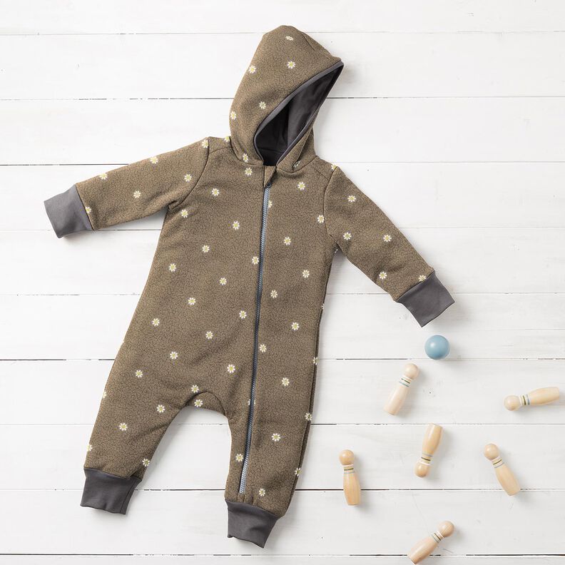 Teddy pluche Geborduurde bloempjes | Poppy Fabrics – donkertaupe,  image number 5