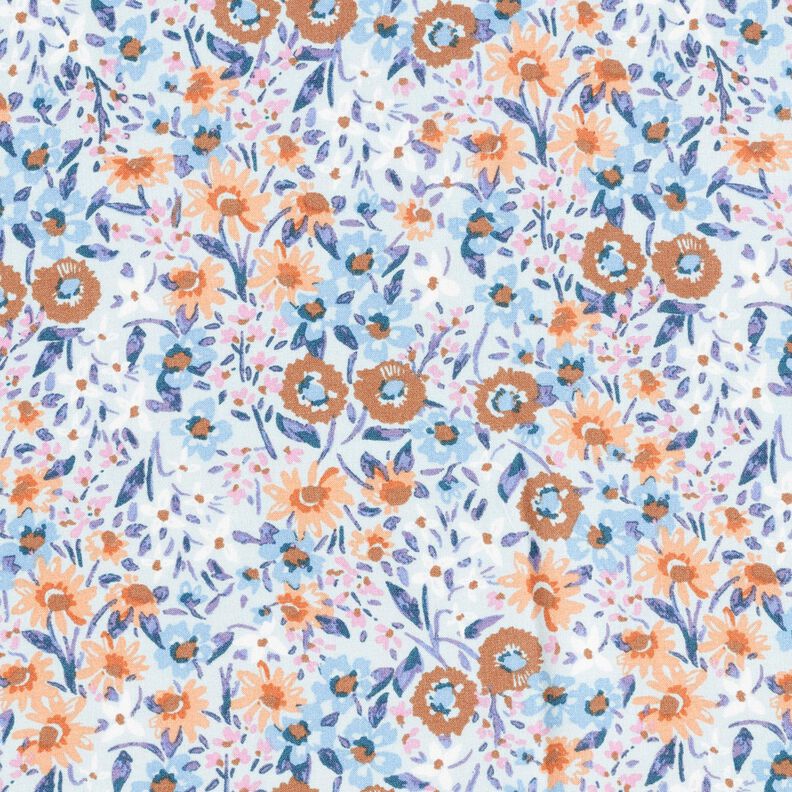 Viscose popeline bloemenzee – lichtblauw/perzik sinaasappel,  image number 1