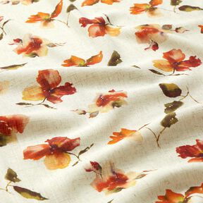 Viscose-linnen-mix Aquarel bloemen – natuur/terracotta, 