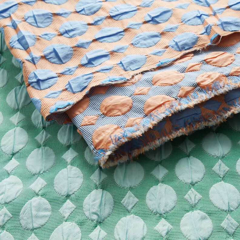 Cloqué stippen en diamanten – lichtblauw/perzik, image number 6