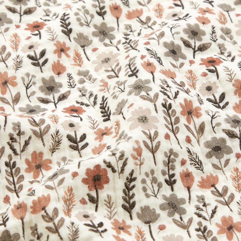 Mousseline/dubbel gehaakte stoffen Herfstbloemen – ecru, image number 2