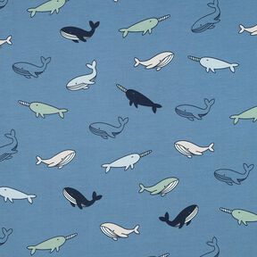 Katoenjersey schattige walvissen| Poppy Fabrics – blauwgrijs/marineblauw, 