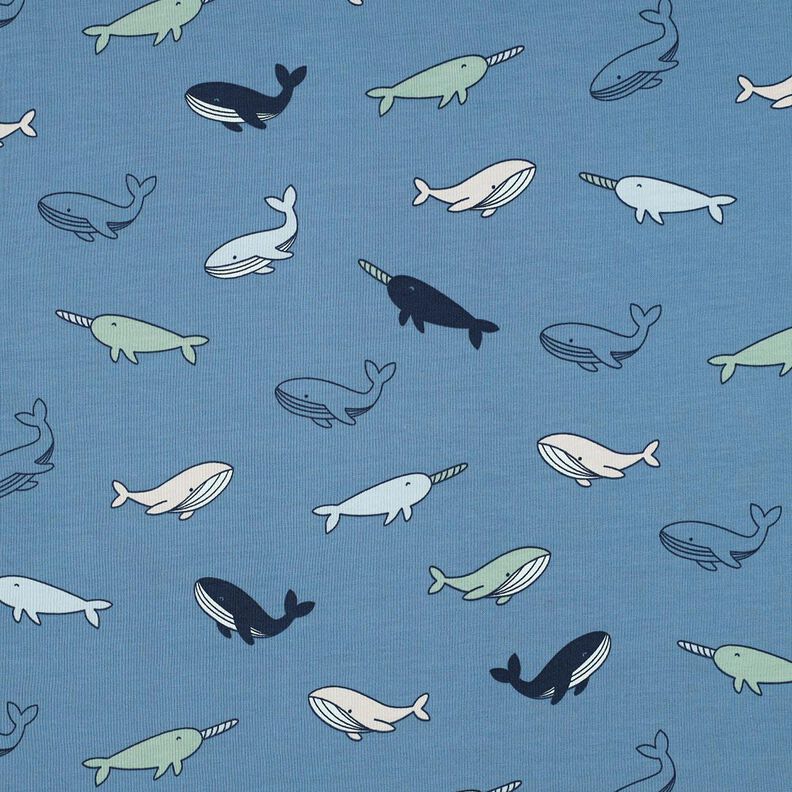 Katoenjersey schattige walvissen| Poppy Fabrics – blauwgrijs/marineblauw,  image number 1
