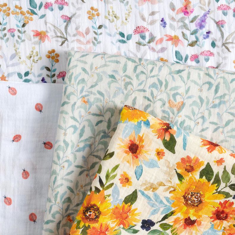 Mousseline/dubbel gehaakte stoffen Zonnebloem weide Digitaal printen | Poppy Fabrics – creme,  image number 5