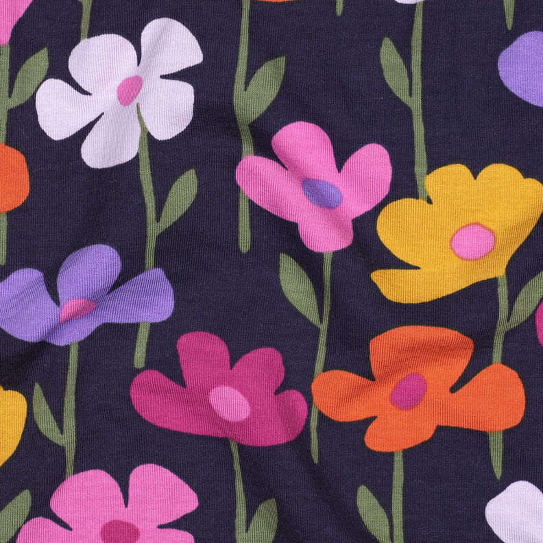 French Terry sommersweat bonte bloemen | Poppy Fabrics – marineblauw,  image number 2