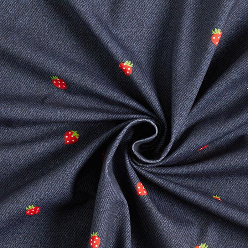 Katoenjersey Jeanslook aardbeien Digitaal printen – blauwgrijs/vuurrood, image number 3