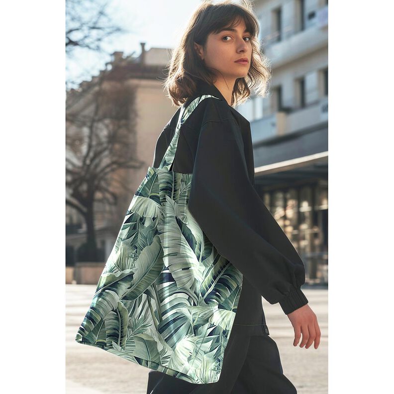 Decostof Canvas geschilderde palmbladeren – ivoor/eucalyptus,  image number 5