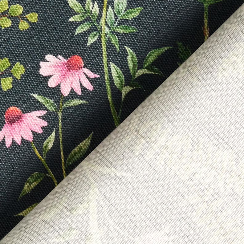 Outdoorstof Canvas Bladeren en bloesems – donkergroen/pastelviolet,  image number 4