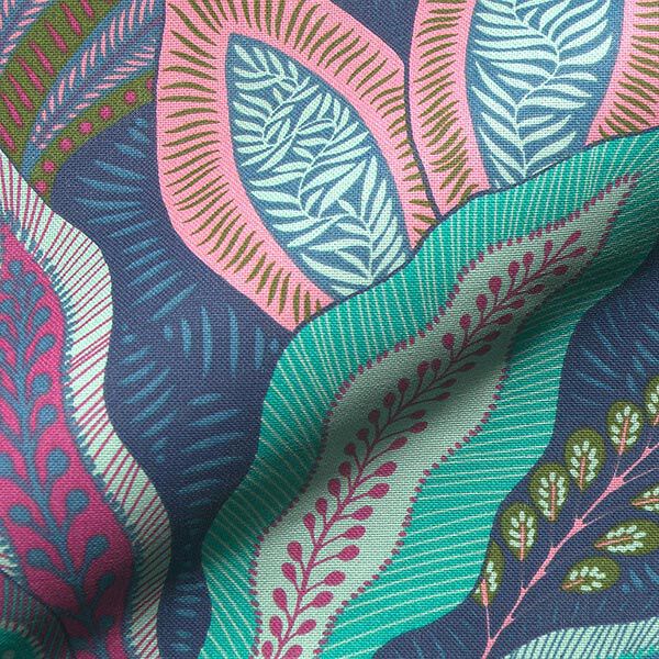 Decostof half panama botanisch – marineblauw,  image number 2