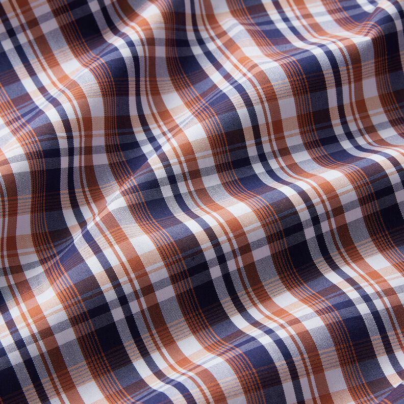Overhemdstof klassieke ruit – marineblauw/koper, image number 2