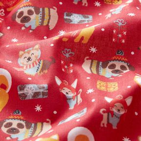 Katoenen stof Cretonne Honden met Kerstmis – rood, 