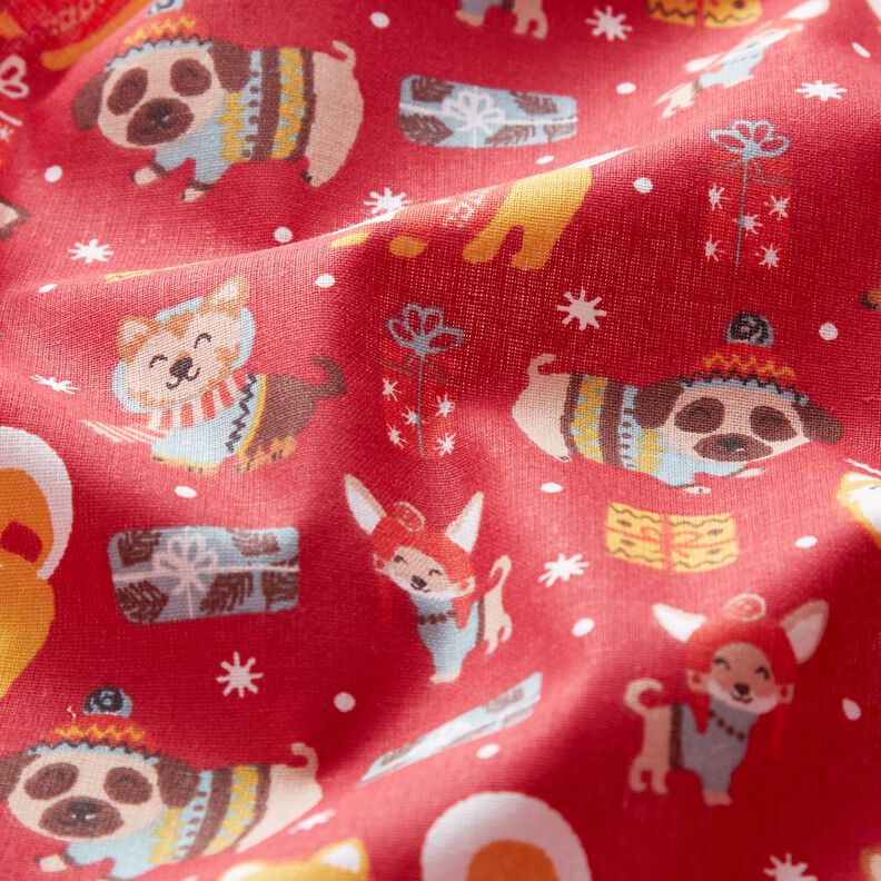 Katoenen stof Cretonne Honden met Kerstmis – rood,  image number 2